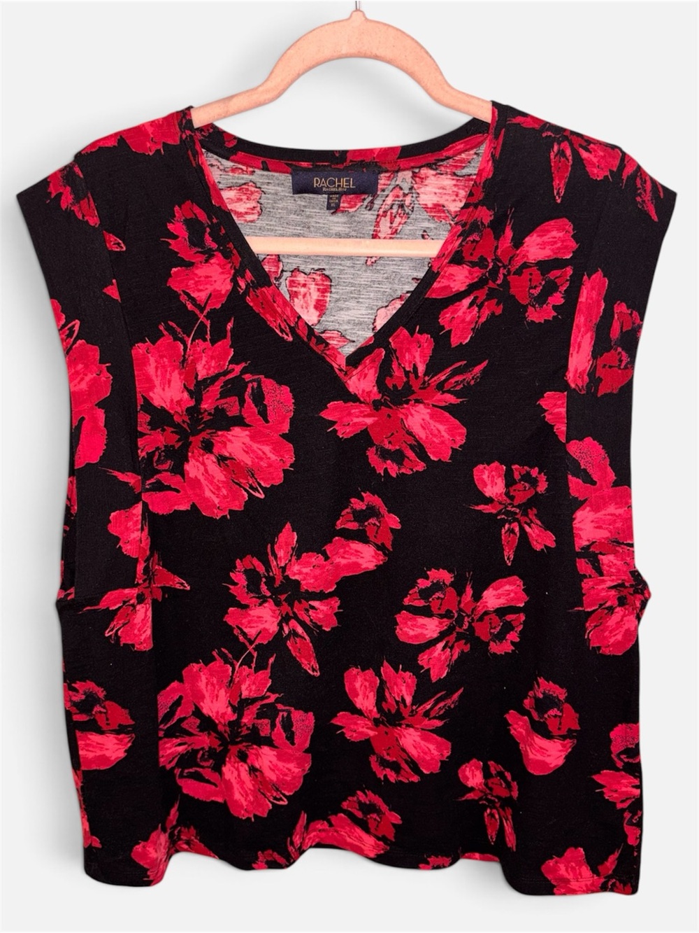 Rachel Black Tank Top with Red/Pink Floral Print
